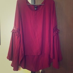 Wine colored blouse with bell sleeves